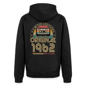 Né 1962 Vintage Rétro Anniversaire - Veste à capuche bio Premium Unisexe - noir - Dos - Nico (187cm)