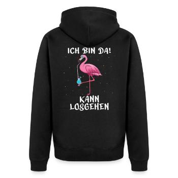 Ich bin da kann losgehen Flamingo Party Saufen - Unisex Premium Bio Zip Hoodie - Schwarz - Hinten - Nico (187cm)