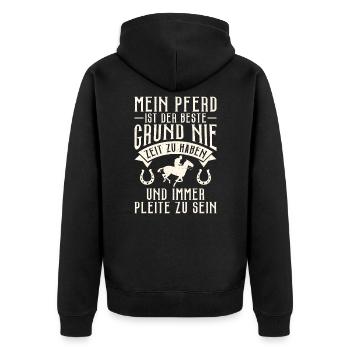 Lustiger Pferdespruch - Unisex Premium Bio Zip Hoodie - Schwarz - Hinten - Nico (187cm)