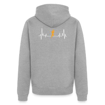 jogging tee present idea - Unisex Premium Bio Zip Hoodie - Grau meliert - Hinten - Nico (187cm)