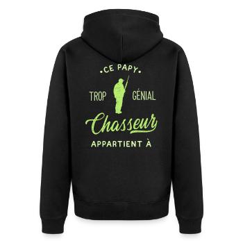 Papy Chasseur [Personnalisé] Chasse Grand Père - Veste à capuche bio Premium Unisexe - noir - Dos - Nico (187cm)