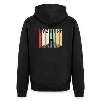 Hamburg Skyline Retro - Unisex Premium Bio Zip Hoodie - Schwarz - Hinten - Nico (187cm)
