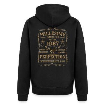 Millésime Fabriqué En 1987 Vieilli à La Perfection - Veste à capuche bio Premium Unisexe - noir - Dos - Nico (187cm)