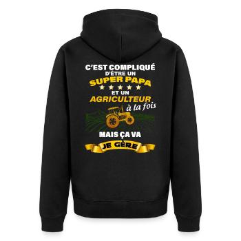 Agriculteur et super papa qui assure Cadeau père - Veste à capuche bio Premium Unisexe - noir - Dos - Nico (187cm)