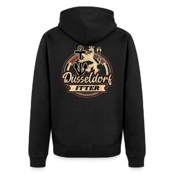 Düsseldorf Itter Retro Design - Unisex Premium Bio Zip Hoodie - Schwarz - Hinten - Nico (187cm)