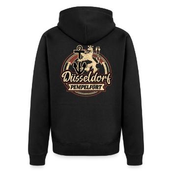 Düsseldorf pempelfort Retro Design - Unisex Premium Bio Zip Hoodie - Schwarz - Hinten - Nico (187cm)
