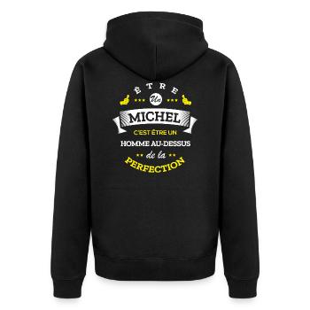 MICHEL PARFAIT - NOM MICHEL - Veste à capuche bio Premium Unisexe - noir - Dos - Nico (187cm)
