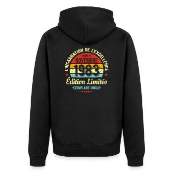 MILLÉSIME NOVEMBRE 1983 ÉDITION LIMITÉE - Veste à capuche bio Premium Unisexe - noir - Dos - Nico (187cm)