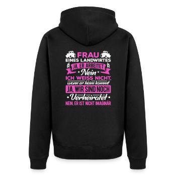 Frau Eines Landwirtes Traktorfahrer Agrar Landwirt - Unisex Premium Bio Zip Hoodie - Schwarz - Hinten - Nico (187cm)