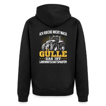 Ich Rieche Nicht Nach Gülle Das Ist Landwirtschaft - Unisex Premium Bio Zip Hoodie - Schwarz - Hinten - Nico (187cm)