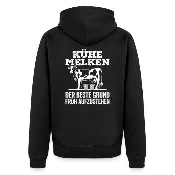 Kühe Melken Der Beste Grund Früh Aufzustehen Landw - Unisex Premium Bio Zip Hoodie - Schwarz - Hinten - Nico (187cm)