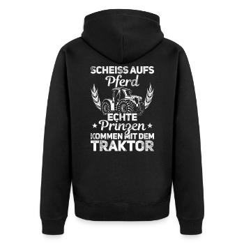 Scheiß Aufs Pferd Echte Prinzen Kommen Mit Dem Tra - Unisex Premium Bio Zip Hoodie - Schwarz - Hinten - Nico (187cm)