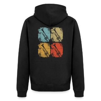Trompete Retro Vintage - Unisex Premium Bio Zip Hoodie - Schwarz - Hinten - Nico (187cm)