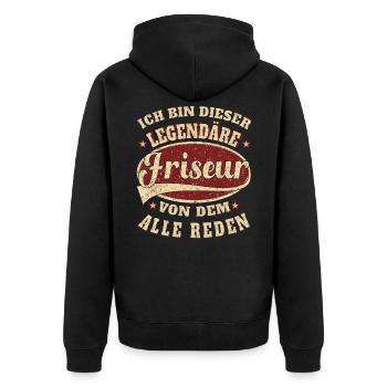 Friseur ich bin dieser legendäre Friseur - Unisex Premium Bio Zip Hoodie - Schwarz - Hinten - Nico (187cm)