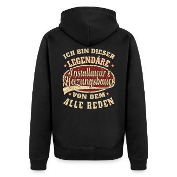 Installateur Heizungsbauer ich bin - Unisex Premium Bio Zip Hoodie - Schwarz - Hinten - Nico (187cm)