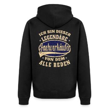 Verkäufer ich bin dieser legendäre Fachverkäufer - Unisex Premium Bio Zip Hoodie - Schwarz - Hinten - Nico (187cm)