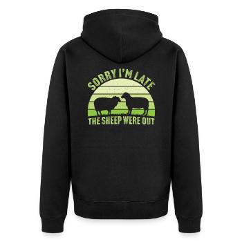sorry i'm late the sheep were out - Unisex Premium Organic Zip Hoodie - black - Back - Nico (187cm)