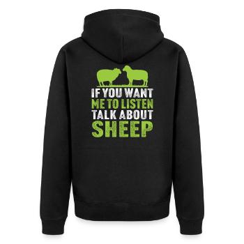 wenn Sie möchten, dass ich zuhöre, um über Schafe zu sprechen - Unisex Premium Bio Zip Hoodie - Schwarz - Hinten - Nico (187cm)