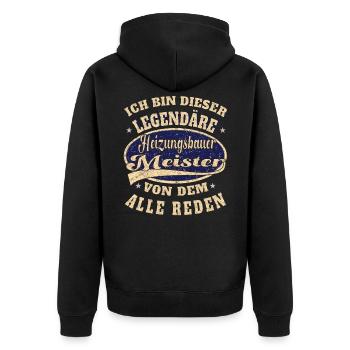 Installateur Heizungsbauer Meister ich bin der - Unisex Premium Bio Zip Hoodie - Schwarz - Hinten - Nico (187cm)