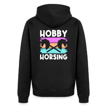 Hobby Horse Retro Grafik Steckenpferde Reiten Tren - Unisex Premium Bio Zip Hoodie - Schwarz - Hinten - Nico (187cm)