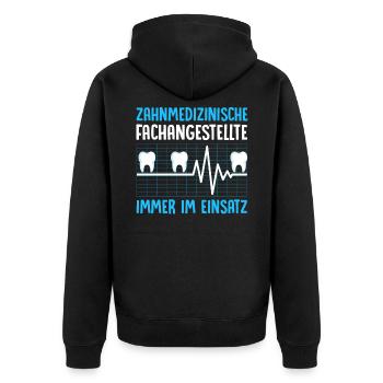 Zahnmedizinische Fachangestellte Zahnarztpraxis He - Unisex Premium Bio Zip Hoodie - Schwarz - Hinten - Nico (187cm)