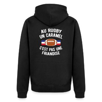 AU RUGBY UN CARAMEL C'EST PAS UNE FRIANDISE - Veste à capuche bio Premium Unisexe - noir - Dos - Nico (187cm)