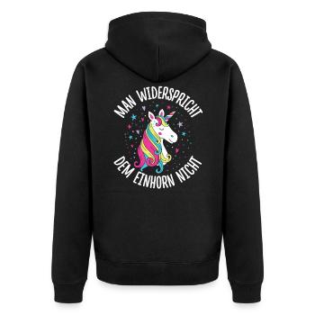 Man Widerspricht Dem Einhorn Nicht Einhörner Glitz - Unisex Premium Bio Zip Hoodie - Schwarz - Hinten - Nico (187cm)