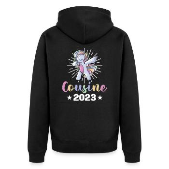 Cousine 2023 Einhorn Familie Nachwuchs Statement S - Unisex Premium Bio Zip Hoodie - Schwarz - Hinten - Nico (187cm)