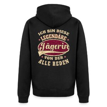 Jägerin Ich bin diese legendäre Jägerin - Unisex Premium Bio Zip Hoodie - Schwarz - Hinten - Nico (187cm)