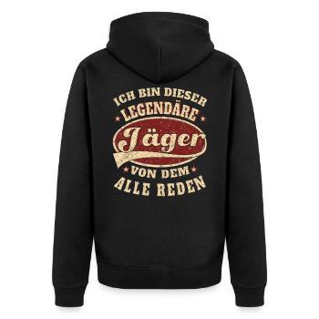 Jäger Ich bin dieser legendäre Jäger - Unisex Premium Bio Zip Hoodie - Schwarz - Hinten - Nico (187cm)