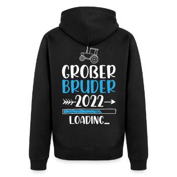 Großer Bruder 2022 Loading Traktor - Unisex Premium Bio Zip Hoodie - Schwarz - Hinten - Nico (187cm)