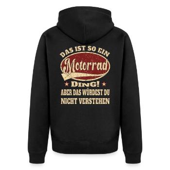 Motorrad das ist so ein Motorrad - Unisex Premium Bio Zip Hoodie - Schwarz - Hinten - Nico (187cm)