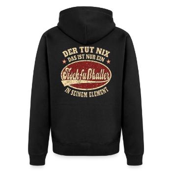 Tischfußball Der tut nix das ist nur ein - Unisex Premium Bio Zip Hoodie - Schwarz - Hinten - Nico (187cm)