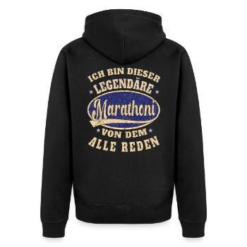 Marathoni ich bin dieser legendäre Marathon - Unisex Premium Bio Zip Hoodie - Schwarz - Hinten - Nico (187cm)