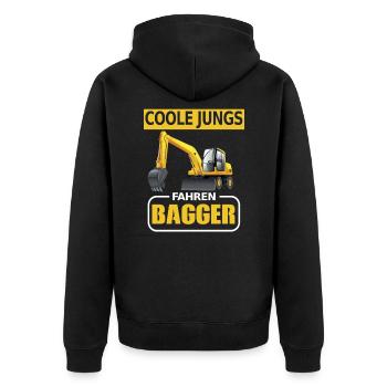 Bagger Baustelle Baggern Baggerfahrer Jungs - Unisex Premium Bio Zip Hoodie - Schwarz - Hinten - Nico (187cm)