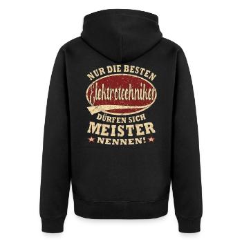Elektrotechniker Meister nur die Besten - Unisex Premium Bio Zip Hoodie - Schwarz - Hinten - Nico (187cm)