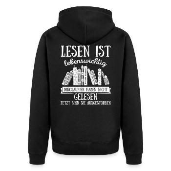 Lesen Ist Lebenswichtig Leser Bücher Roman Lektüre - Unisex Premium Bio Zip Hoodie - Schwarz - Hinten - Nico (187cm)