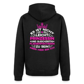 Fliegenfischer Prinzessin Fliegenfischen Angler An - Unisex Premium Bio Zip Hoodie - Schwarz - Hinten - Nico (187cm)