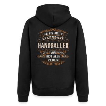 Handball Ich bin dieser legendäre Handballer - Unisex Premium Bio Zip Hoodie - Schwarz - Hinten - Nico (187cm)