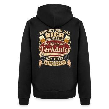 Verkäufer Bier Feierabend - Unisex Premium Bio Zip Hoodie - Schwarz - Hinten - Nico (187cm)