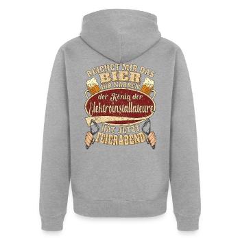 Elektroinstallateur Bier Feierabend - Unisex Premium Bio Zip Hoodie - Grau meliert - Hinten - Nico (187cm)