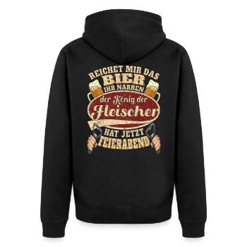 Fleischer Bier Feierabend - Unisex Premium Bio Zip Hoodie - Schwarz - Hinten - Nico (187cm)