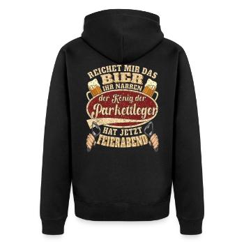 Parkettleger Bier Feierabend - Unisex Premium Bio Zip Hoodie - Schwarz - Hinten - Nico (187cm)