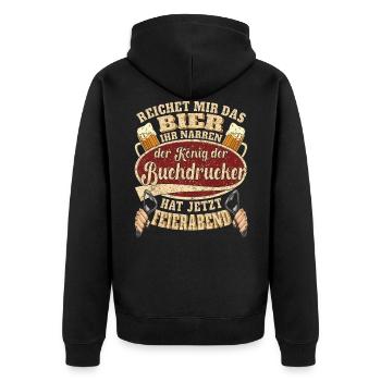Buchdrucker Bier Feierabend - Unisex Premium Bio Zip Hoodie - Schwarz - Hinten - Nico (187cm)
