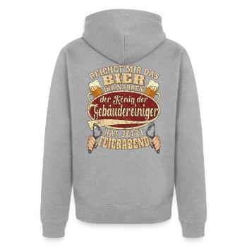 Gebäudereiniger Bier Feierabend - Unisex Premium Bio Zip Hoodie - Grau meliert - Hinten - Nico (187cm)