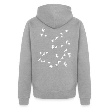 Vogel Schwarm Fliegen - Unisex Premium Bio Zip Hoodie - Grau meliert - Hinten - Nico (187cm)