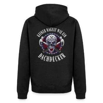 Dachdecker keiner nagelt wie ein Dachdecker - Unisex Premium Bio Zip Hoodie - Schwarz - Hinten - Nico (187cm)