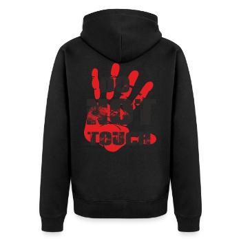 red hand, stop, do not touch - Unisex Premium Organic Zip Hoodie - black - Back - Nico (187cm)