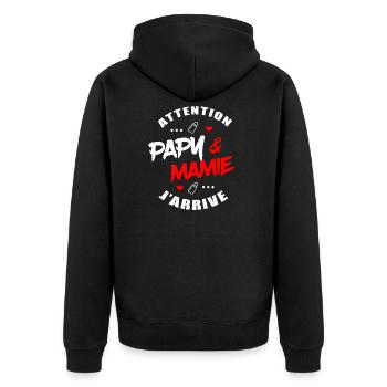 ATTENTION PAPY ET MAMIE J'ARRIVE - Veste à capuche bio Premium Unisexe - noir - Dos - Nico (187cm)