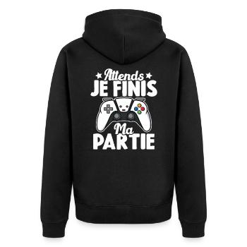 Attends Je Finis ma Partie - Veste à capuche bio Premium Unisexe - noir - Dos - Nico (187cm)
